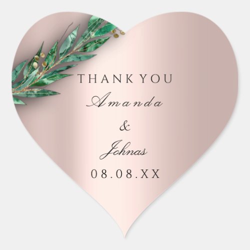 Thank Name Rose Heart Eucalyptus Rustic Weddings Heart Sticker