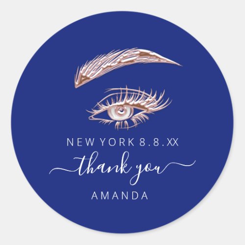 Thank Name Rose  Lashes Microblade Blue Classic Round Sticker