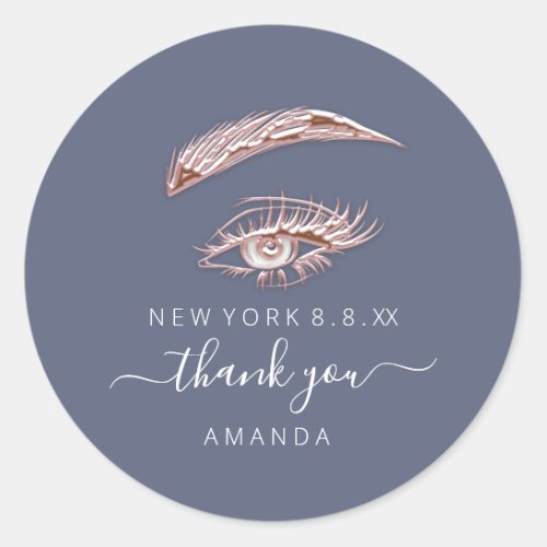 Thank Name Rose  Lashes Microblade Blue Shop Classic Round Sticker