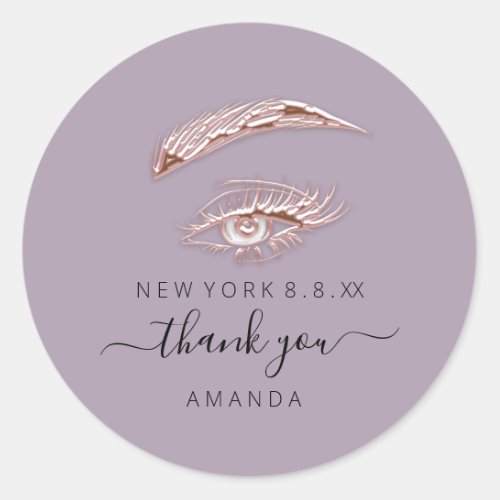 Thank Name Rose  Lashes Microblade Eggplant  Classic Round Sticker