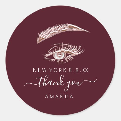 Thank Name Rose  Lashes Microblade Marsala Classic Round Sticker