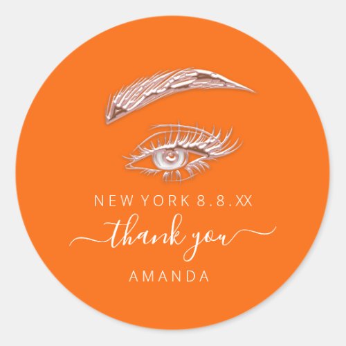 Thank Name Rose  Lashes Microblade Orange Classic Round Sticker