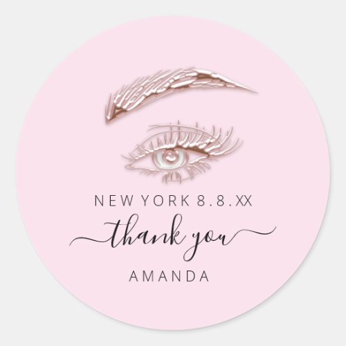 Thank Name Rose  Lashes Microblade Pink  Classic Round Sticker