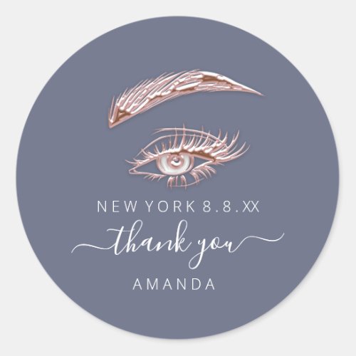 Thank Name Rose  Lashes Microblade  Smoky Blue Classic Round Sticker