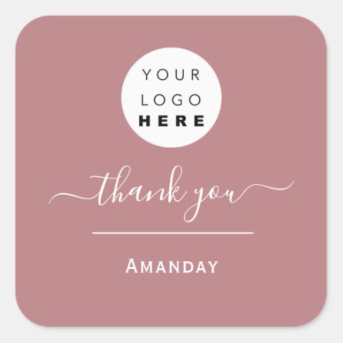 Thank Name Rose Modern Business Boutique Shop Logo Square Sticker