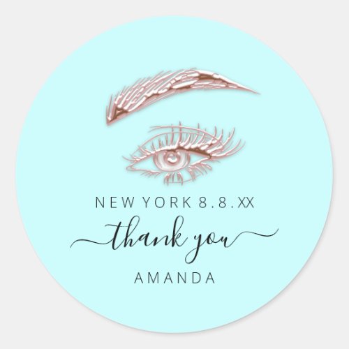 Thank Name Rose White  Lashes Microblade Aqua Classic Round Sticker