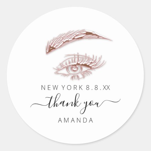 Thank Name Rose White  Lashes Microblade MInimal Classic Round Sticker