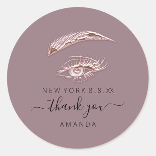 Thank Name Rose White  Lashes Microblade Purple Classic Round Sticker