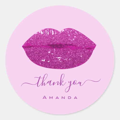 Thank Name Sweet16th Berry  Bride  Pink Kiss Lips Classic Round Sticker