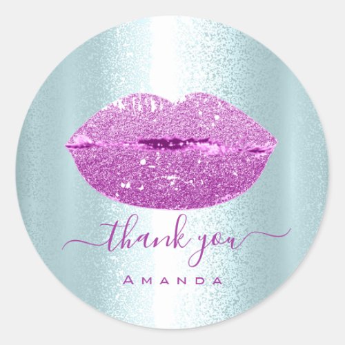 Thank Name Sweet16th Blue Glitter VIP Kiss Lips Classic Round Sticker