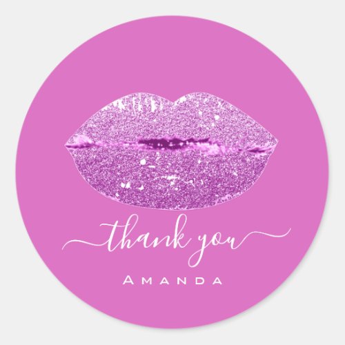 Thank Name Sweet16th Bridal BERRY Pink Kiss Lips Classic Round Sticker