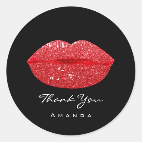 Thank Name Sweet16th Bridal Black Red  Kiss Lips Classic Round Sticker