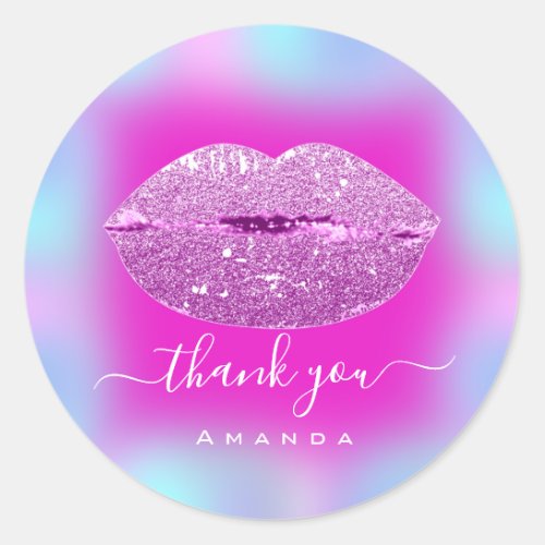 Thank Name Sweet16th Bridal Blue Pink  Lips Classic Round Sticker