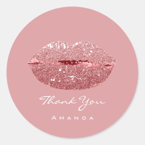 Thank Name Sweet16th Bridal Blush  Rose Kiss Lips Classic Round Sticker