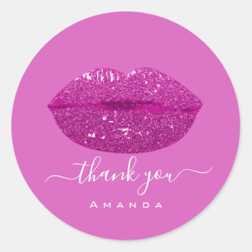 Thank Name Sweet16th Bridal Glitter Pink Kiss Lips Classic Round Sticker