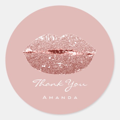 Thank Name Sweet16th Bridal Glitter Rose Kiss Lips Classic Round Sticker