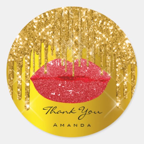 Thank Name Sweet16th Bridal Gold Red Glitter Lips Classic Round Sticker