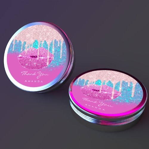 Thank Name Sweet16th Bridal Pink Blue Glitter Lips Classic Round Sticker