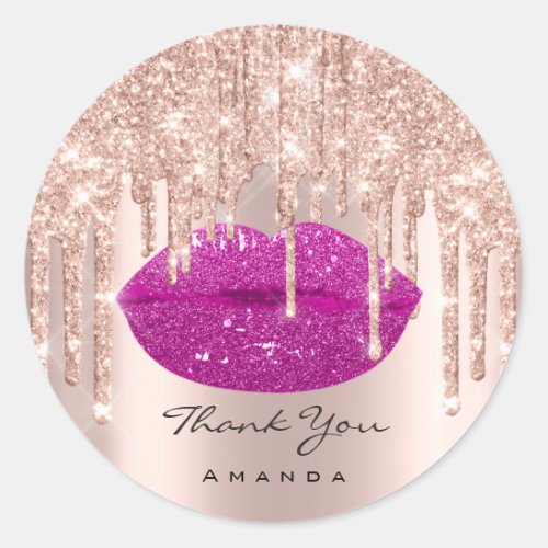 Thank Name Sweet16th Bridal Pink Glitter Kiss Lips Classic Round Sticker