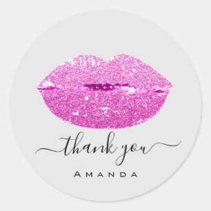 Thank Name Sweet16th Bridal Pink Gray Kiss Lips Classic Round Sticker