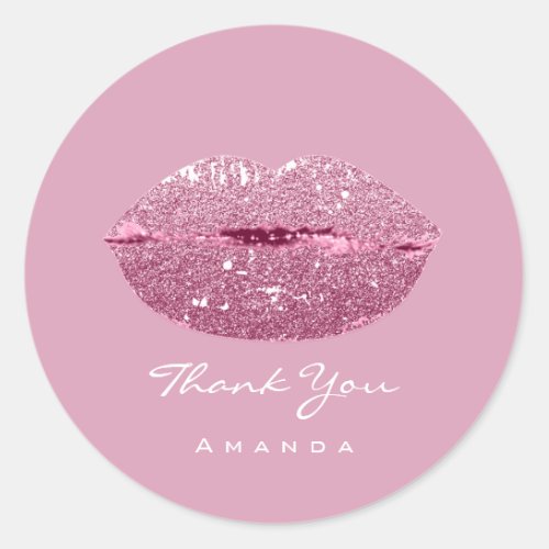 Thank Name Sweet16th Bridal Pink Powder Kiss Lips Classic Round Sticker