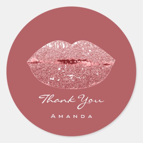 Thank Name Sweet16th Bridal Pink Rose Kiss Lips Classic Round Sticker