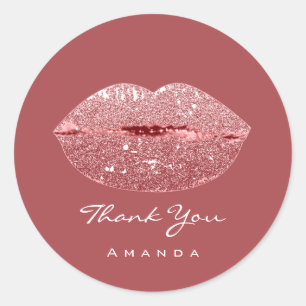 Thank Name Sweet16th Bridal Pink Rose Kiss Lips Classic Round Sticker