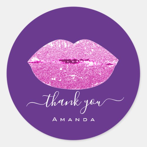 Thank Name Sweet16th Bridal Pink Violet Kiss Lips Classic Round Sticker