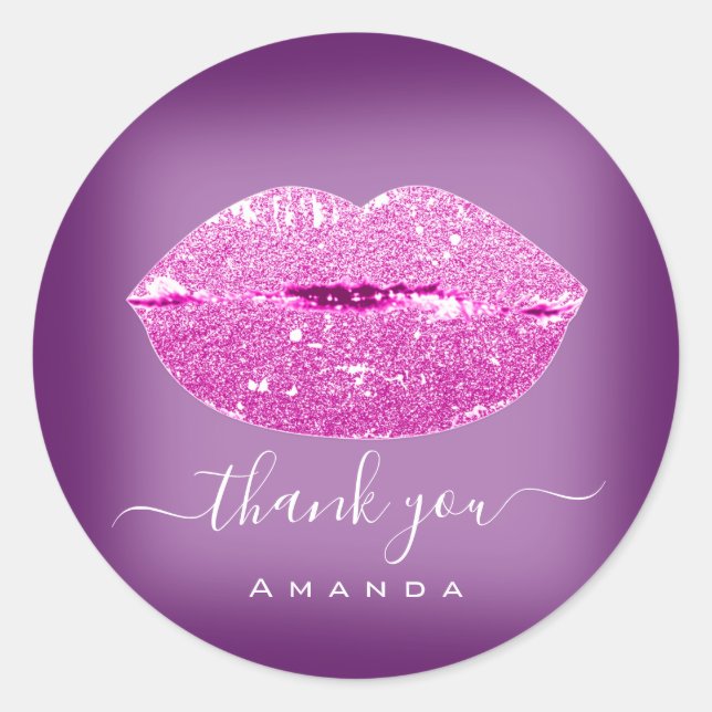 Thank Name Sweet16th Bridal Pink Violet Lips Classic Round Sticker (Front)