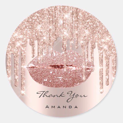 Thank Name Sweet16th Bridal Rose Glitter Kiss Lips Classic Round Sticker
