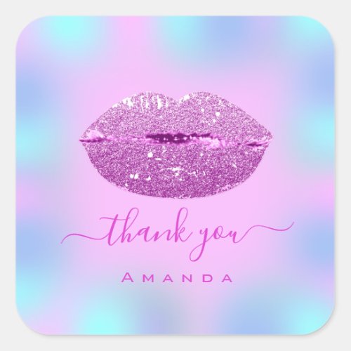 Thank Name Sweet16th Pastel Holograph  Pinky Lips Square Sticker