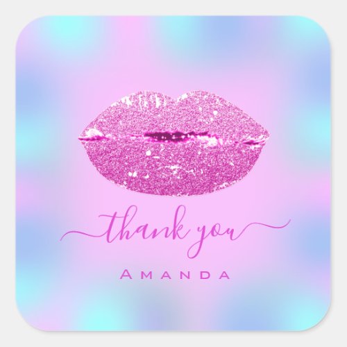Thank Name Sweet16th Pastel Ombre  Pinky Lips Square Sticker