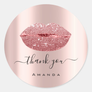 Thank Name Sweet16th  Pink Rose. Kisss LIPS Classic Round Sticker