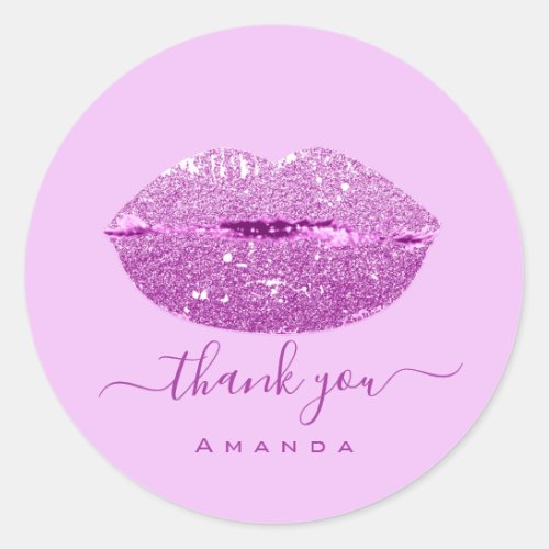 Thank Name Sweet16th Purple Glam  Pink Kiss Lips Classic Round Sticker