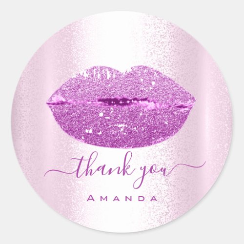 Thank Name Sweet16th Purple Glitter VIP Kiss Lips Classic Round Sticker