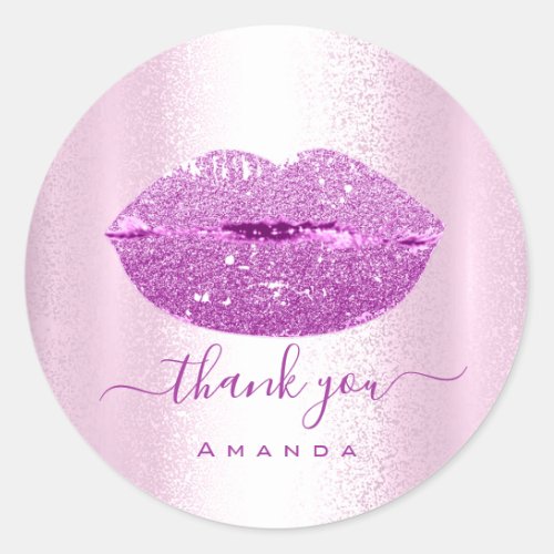 Thank Name Sweet16th Purple GlitterPink Kiss Lips Classic Round Sticker