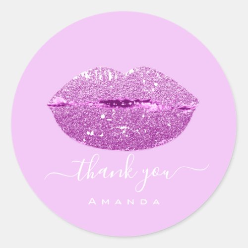 Thank Name Sweet16th Purple  Pink Kiss Lips Classic Round Sticker