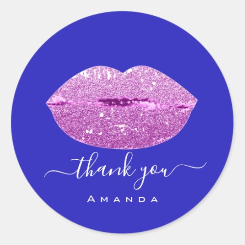 Thank Name Sweet16th Royal Blue Pink Kiss Lips Classic Round Sticker