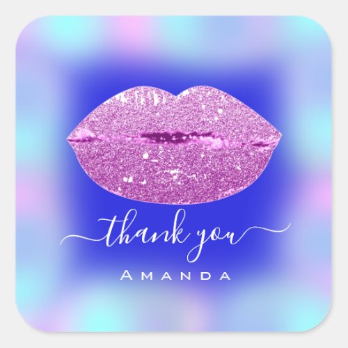 Thank Name Sweet16th Royal Blue Pink Lips Square Sticker