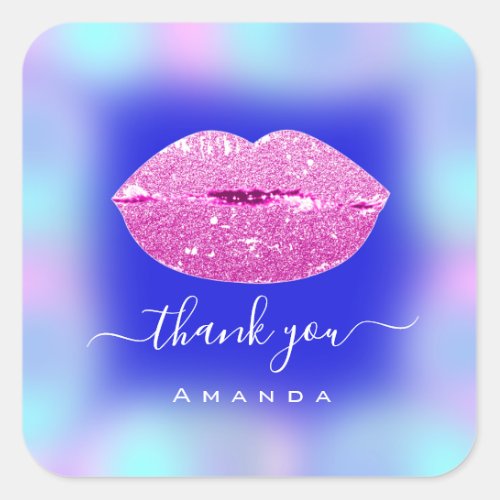 Thank Name Sweet16th Royal Blue Pinky Lips Square Sticker