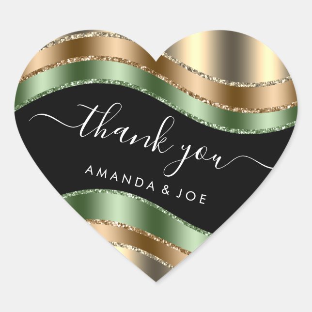 Thank Name Sweet 16th Bridal Gold Mint Green Sage Heart Sticker (Front)