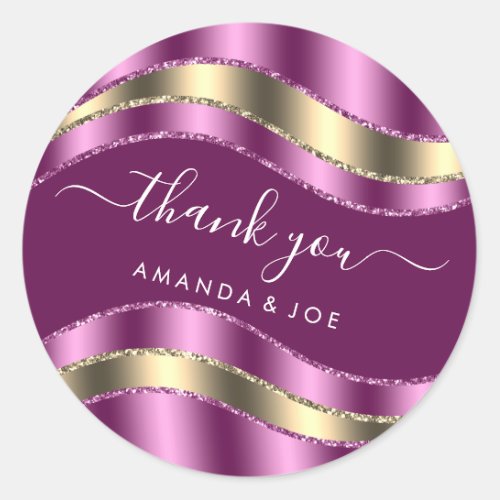 Thank Name Sweet 16th Bridal Gold Purple Violet  Classic Round Sticker