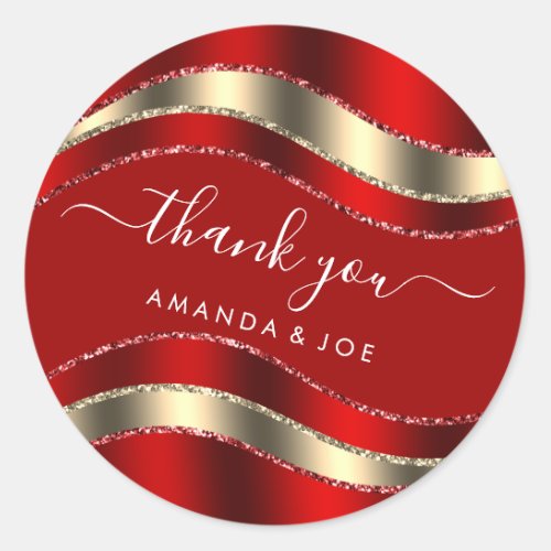 Thank Name Sweet 16th Bridal Gold Red Glitter  Classic Round Sticker
