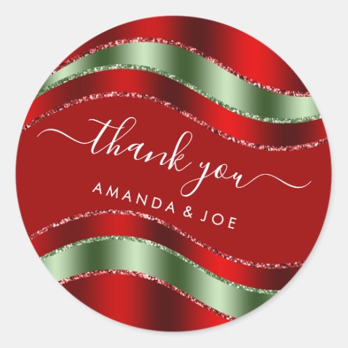 Thank Name Sweet 16th Bridal Green Red Glitter Classic Round Sticker