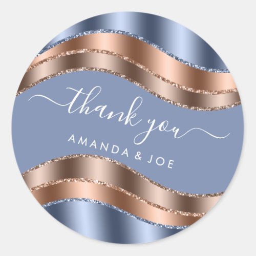 Thank Name Sweet 16th Bridal Rose Blue Glitter  Classic Round Sticker