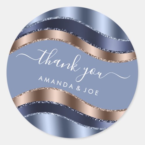 Thank Name Sweet 16th Bridal Rose Blue Navy Classic Round Sticker