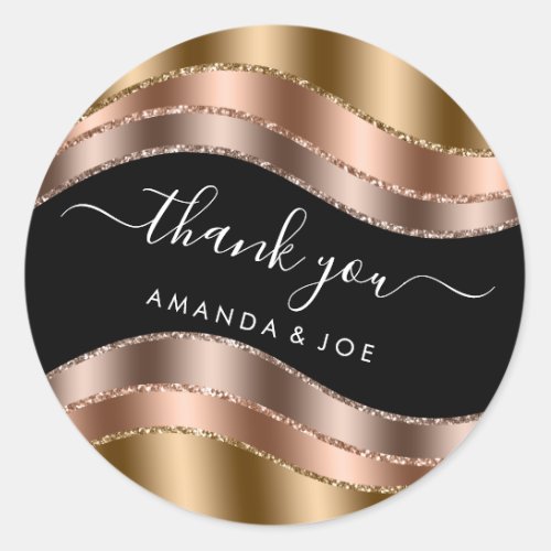 Thank Name Sweet 16th Bridal Rose Gold  Glitter Classic Round Sticker