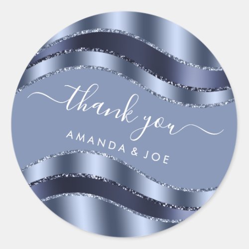 Thank Name Sweet 16th Bridal Shower Blue Navy  Classic Round Sticker