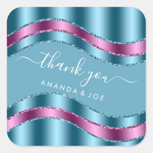 Thank Name Sweet 16th Bridal Shower Blue Rose Square Sticker