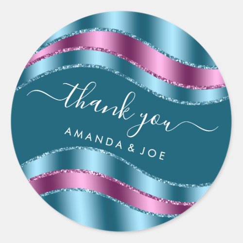 Thank Name Sweet 16th Bridal Shower Blue Teal Rose Classic Round Sticker